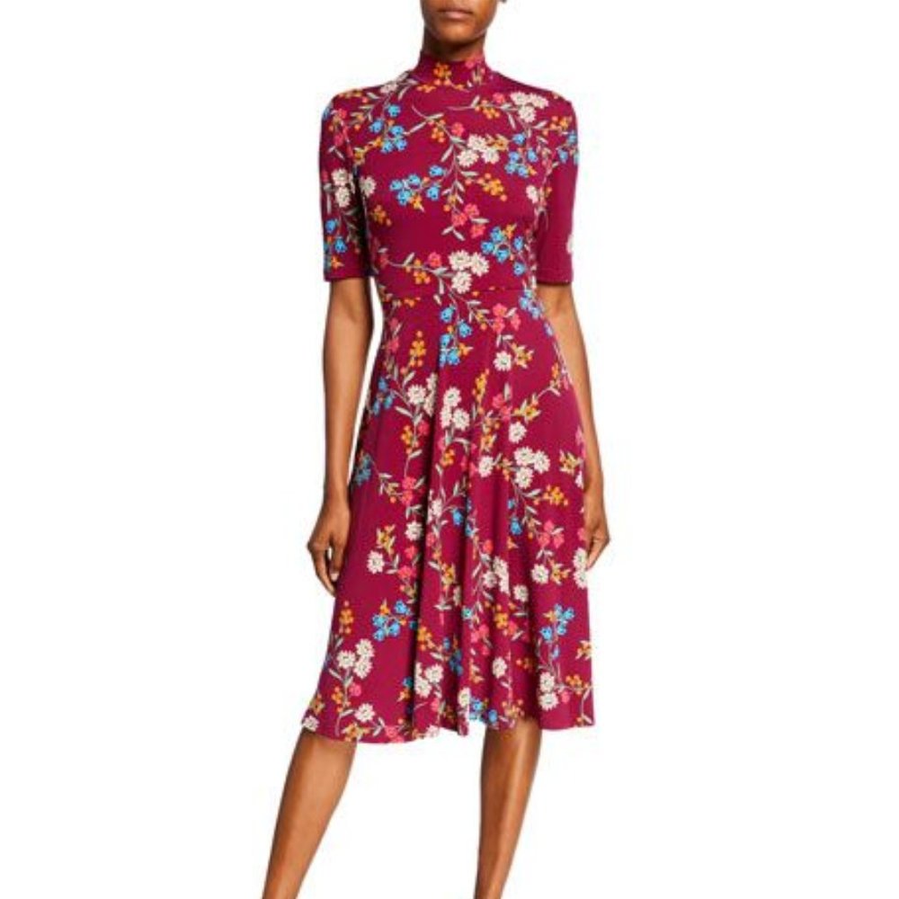 Donna Morgan Floral Mock-Neck Short-Sleeve Dress Sz 2